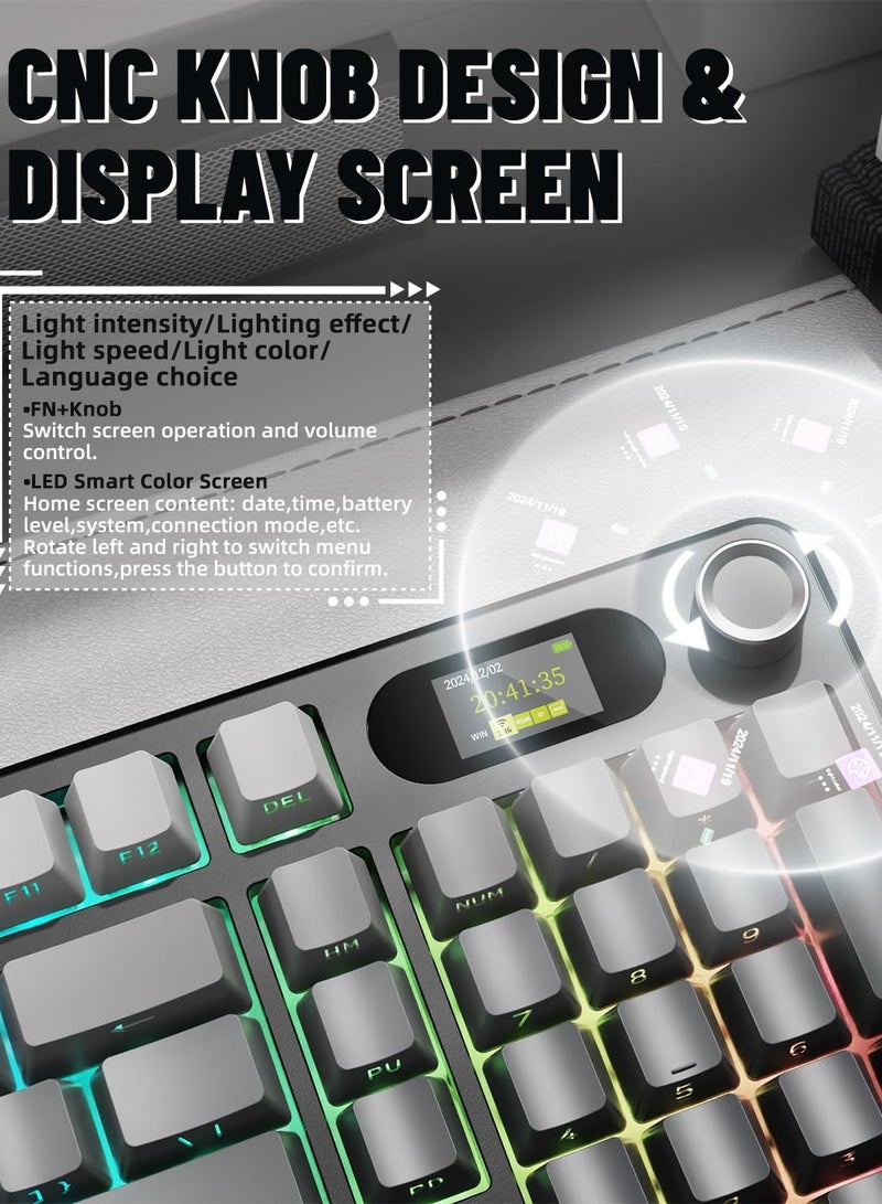 X98 Pro Wireless Mechanical Keyboard,Tri-Mode BT5.0/2.4G/Wired Custom Keyboard with Smart Display&Knob,98 Keys Hot Swappable,Web Driver RGB Gaming Keyboard for PC/Mac/PS4/Xbox