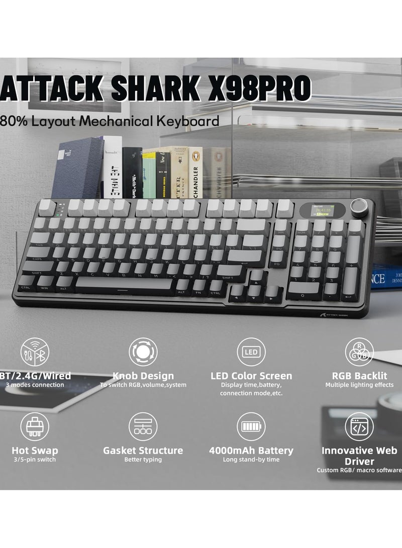X98 Pro Wireless Mechanical Keyboard,Tri-Mode BT5.0/2.4G/Wired Custom Keyboard with Smart Display&Knob,98 Keys Hot Swappable,Web Driver RGB Gaming Keyboard for PC/Mac/PS4/Xbox
