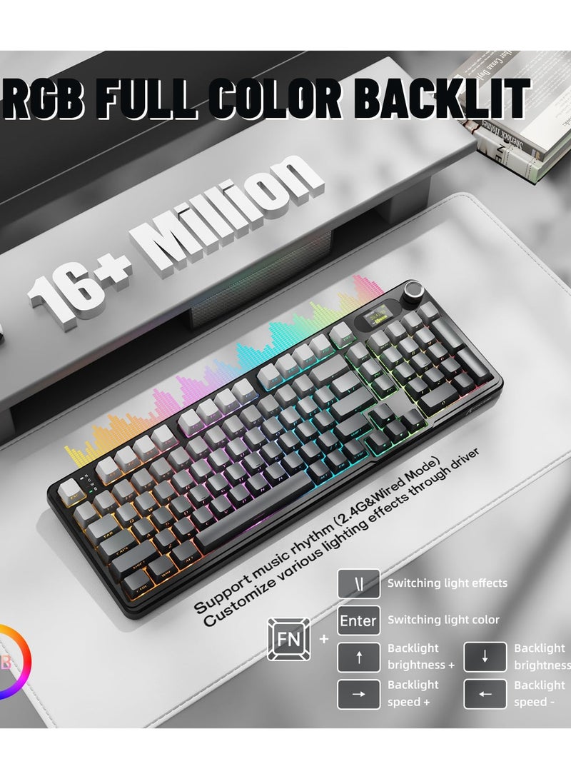 X98 Pro Wireless Mechanical Keyboard,Tri-Mode BT5.0/2.4G/Wired Custom Keyboard with Smart Display&Knob,98 Keys Hot Swappable,Web Driver RGB Gaming Keyboard for PC/Mac/PS4/Xbox