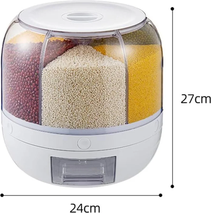 Pikas 6 kg Capacity Food and Legumes, 6 Compartments, 360 Degree Rotating Organizer, Spice Spoon and Trivet Gift