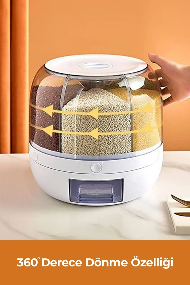 Pikas 6 kg Capacity Food and Legumes, 6 Compartments, 360 Degree Rotating Organizer, Spice Spoon and Trivet Gift