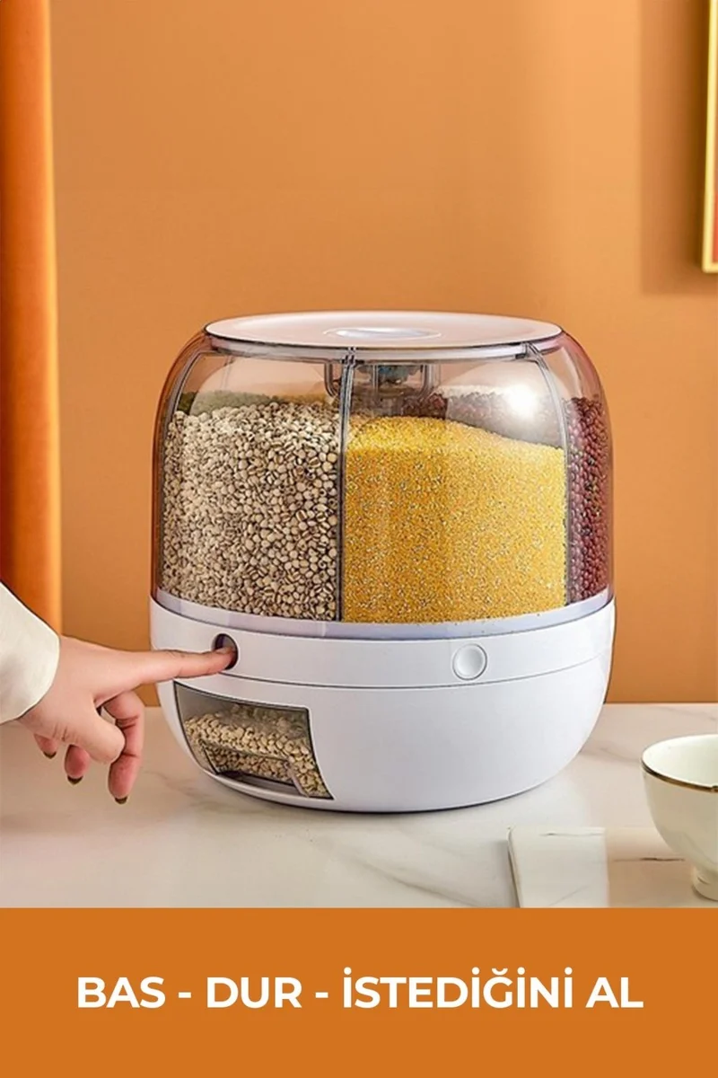 Pikas 6 kg Capacity Food and Legumes, 6 Compartments, 360 Degree Rotating Organizer, Spice Spoon and Trivet Gift