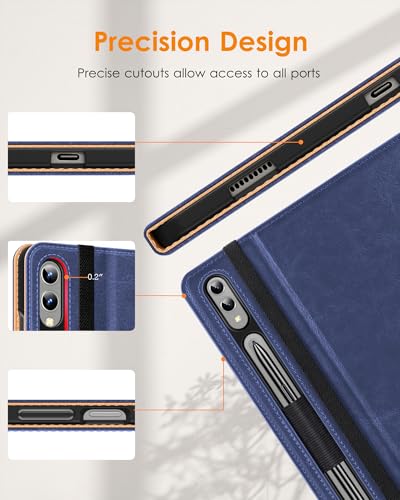 DTTO for Samsung Galaxy Tab S10 Plus 2024 / S9 Plus / S9 FE Plus 5G Case 12.4 Inch 2023, Premium Leather Business Folio Cover with S Pen Holder&Hand Strap for Galaxy Tab S10+/S9+/S9 FE+, Navy Blue - Image 3