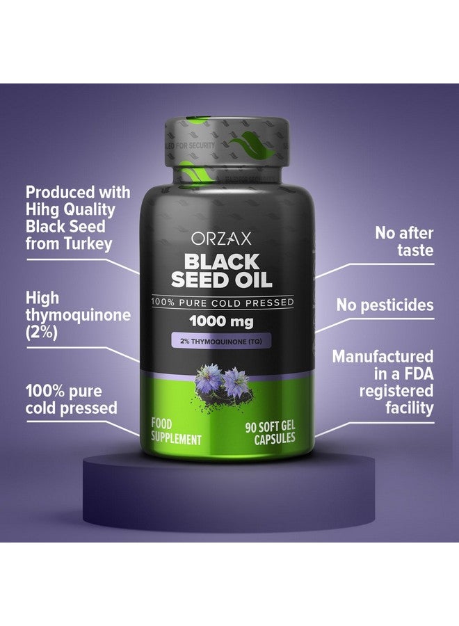 ORZAX Black Seed Oil Cold Pressed 100% Pure | Non-GMO - Rich in Omega 3 6 9 & Thymoquinone | Black Cumin Nigella Sativa Oil for Immune Support, Hair, Skin, Face (1000 mg - 90 Softgel Capsules) - Image 3
