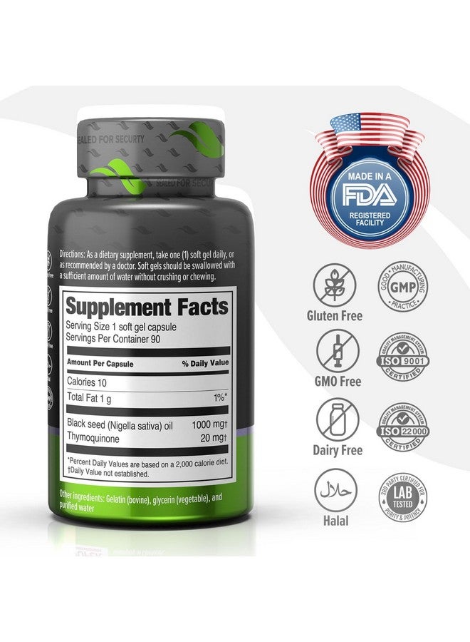 ORZAX Black Seed Oil Cold Pressed 100% Pure | Non-GMO - Rich in Omega 3 6 9 & Thymoquinone | Black Cumin Nigella Sativa Oil for Immune Support, Hair, Skin, Face (1000 mg - 90 Softgel Capsules) - Image 4