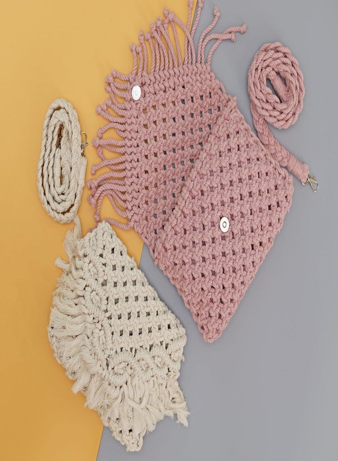 LABZIO Women's Handcrafted Macrame Bag with Fringe | Boho Chic 100% Cotton | Lightweight and Eco-Friendly ((Blush Pink)) - Image 4