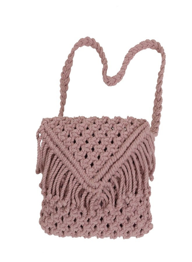 LABZIO Women's Handcrafted Macrame Bag with Fringe | Boho Chic 100% Cotton | Lightweight and Eco-Friendly ((Blush Pink)) - Image 1