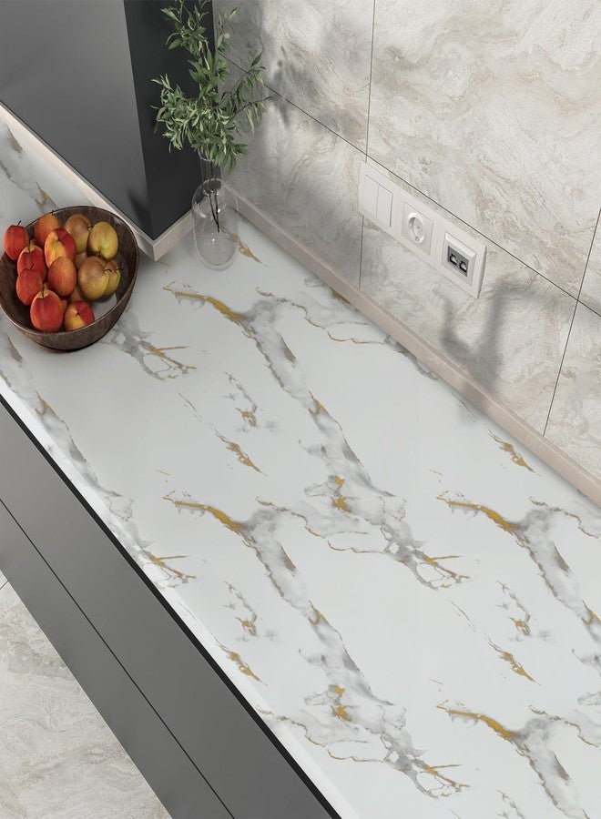 TANONE White Marble Contact Paper for Countertops Waterproof Wallpaper Peel and Stick for Cabinets Removable Matte Gold White Marble Vinyl Wrap for Kitchen Bathroom Counter 17.8"x 236" - Image 5