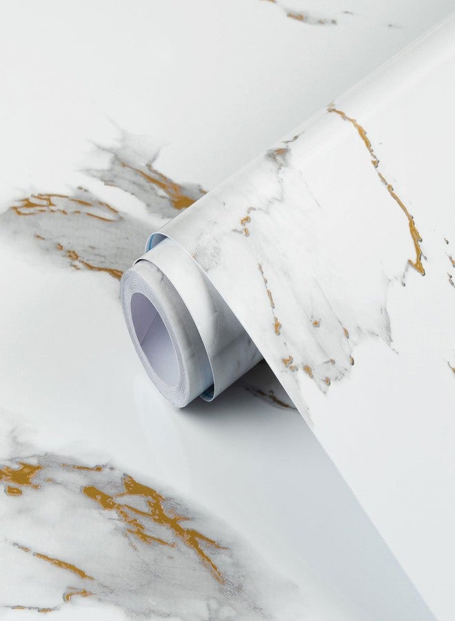 TANONE White Marble Contact Paper for Countertops Waterproof Wallpaper Peel and Stick for Cabinets Removable Matte Gold White Marble Vinyl Wrap for Kitchen Bathroom Counter 17.8"x 236" - Image 1