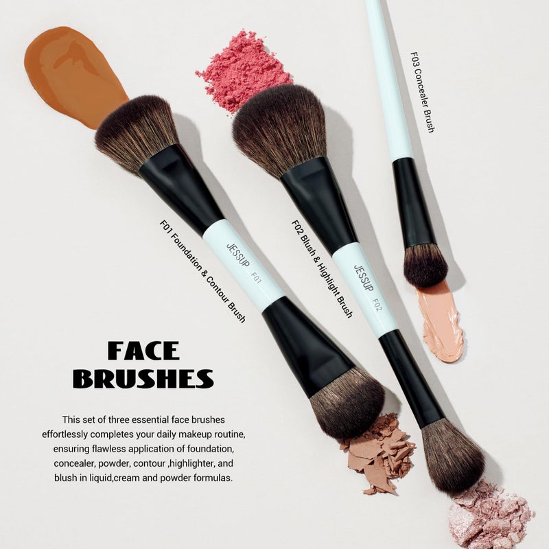 Jessup مجموعة فرش مكياج جيسوب 10 قطع، فرشاة أساس مزدوجة الجوانب، فرشاة تحديد، فرشاة أحمر خدود، فرشاة تمييز، فرشاة دمج، فرشاة حواجب، فرشاة ظلال عيون، فرشاة كحل، فرشاة خافي العيوب، أدوات تجميل خالية من القسوة باللون الأزرق الفاتح T500 - Image 4
