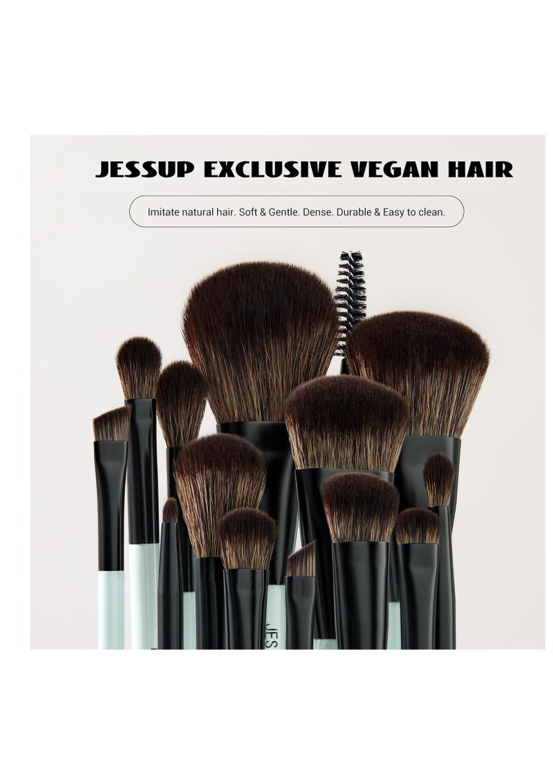 Jessup Jessup Makeup Brushes Set 10pcs, Double Sided Foundation Contour Blush Highlight Blending Eyebrow Brush Eyeshadow Eyeliner Concealer Brush, Bright Cyan Cruelty Free Cosmetic Tools T500  - Image 2