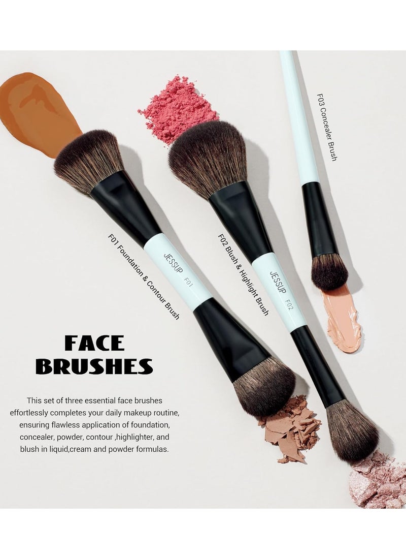 Jessup Jessup Makeup Brushes Set 10pcs, Double Sided Foundation Contour Blush Highlight Blending Eyebrow Brush Eyeshadow Eyeliner Concealer Brush, Bright Cyan Cruelty Free Cosmetic Tools T500  - Image 5