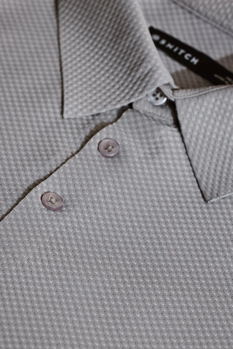 SNITCH Light Grey Textured Polo Slim Fit T-Shirt