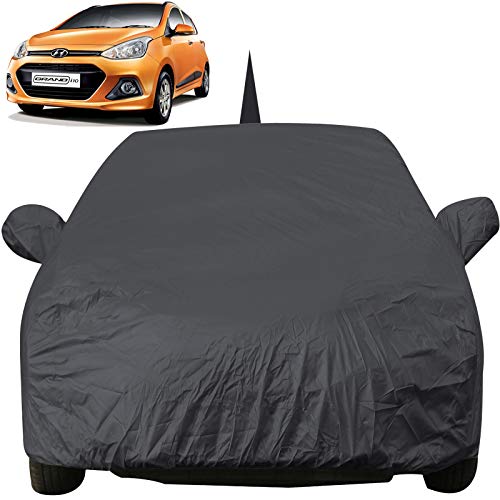 Autofact Car Body Cover for Hyundai Grand I10 with Mirror and Antenna Pocket (Light Weight, Triple Stitched, Heavy Buckle, Bottom Fully Elastic, Grey) - Image 1