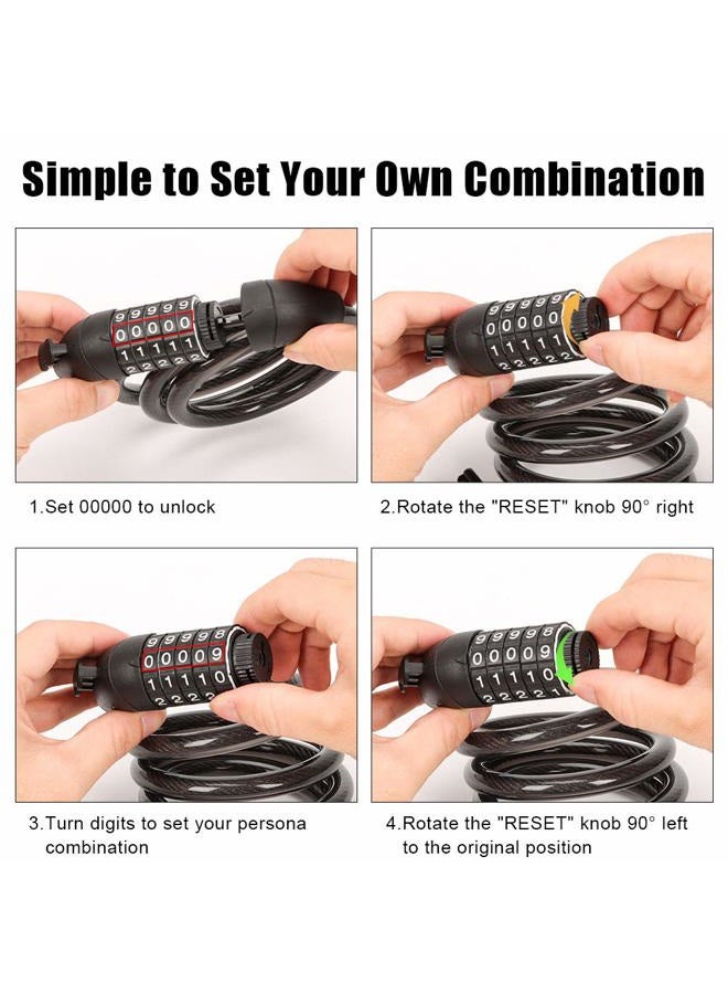 Emoly Bike Lock Cable, High Security 5 Digit Resettable Combination Coiling Bike Cable Lock,Bicycle Cable Lock for Bicycle,Mountain Bike, Scooter Outdoors, 4 Feet x 1.2M, Black - Image 4