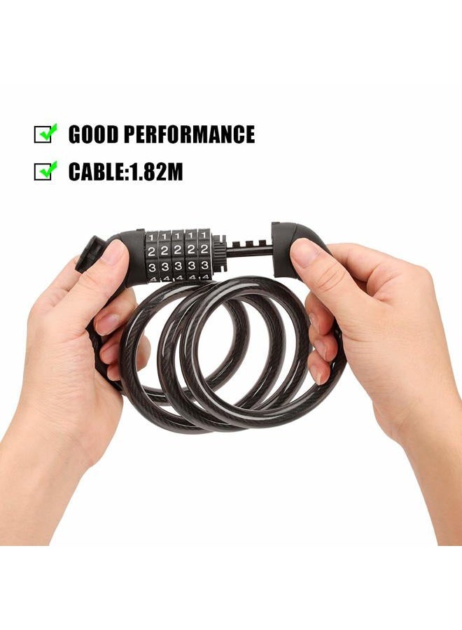 Emoly Bike Lock Cable, High Security 5 Digit Resettable Combination Coiling Bike Cable Lock,Bicycle Cable Lock for Bicycle,Mountain Bike, Scooter Outdoors, 4 Feet x 1.2M, Black - Image 2