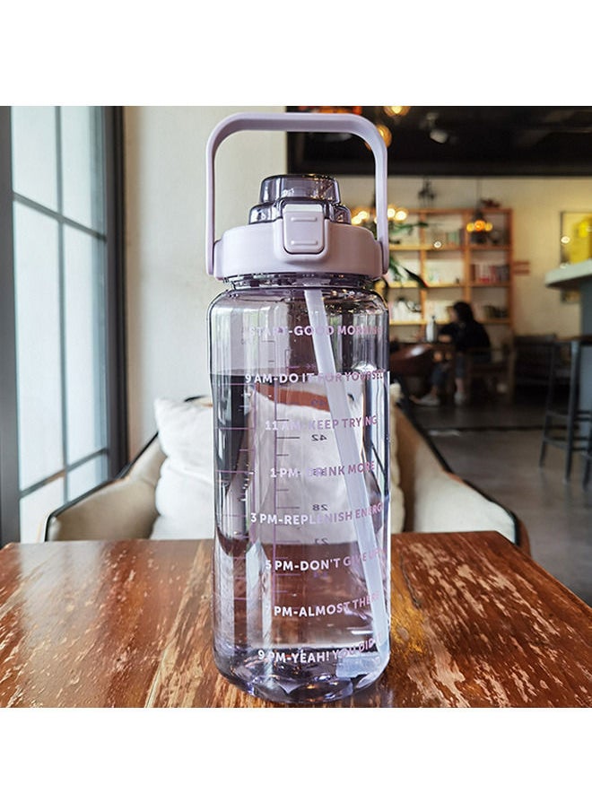 Arabest - 2L Large Capacity Water Bottle, Portable Plastic Water Bottle, Sports Water Bottle, With a Pop-Up Lid and Time Mark Reminder Cream Cup, Used for Outdoor Sports and Fitness-Purple - Image 1