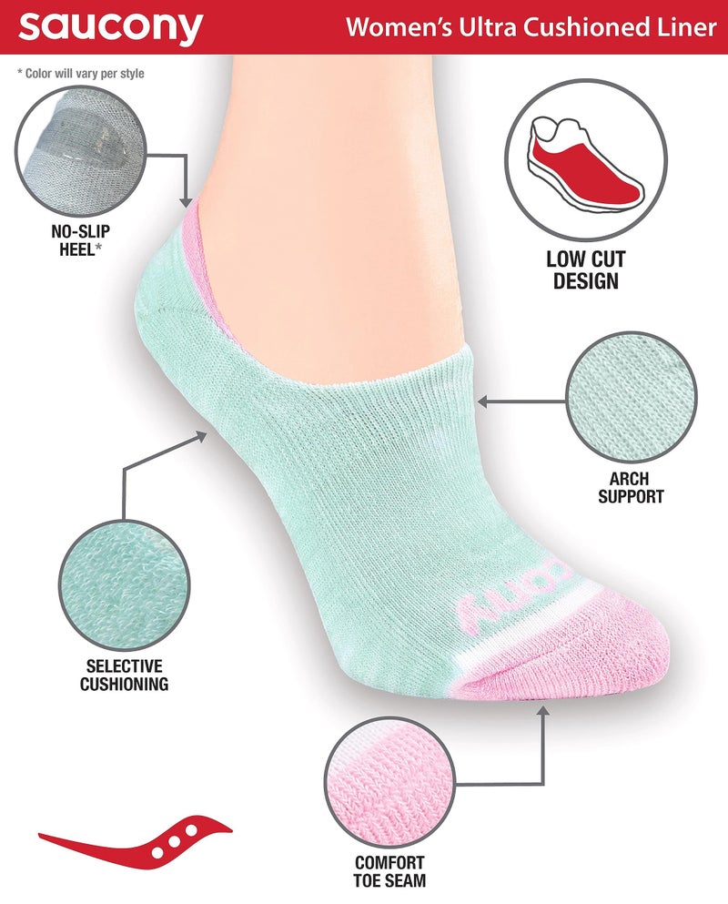 Saucony Women's Show Cushioned Invisible Liner Socks, Fashion Assorted (8 Pairs), Shoe Size: 6-10 - Image 2