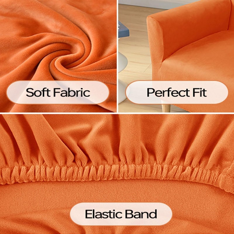 SONNACH Stretch Chair Covers with Arms 1-Piece Banquet Armchair Slipcover Velvet Mid Century Modern Armchair Slipcover Anti-Slip Furniture Protector for Living Room Friendly for Kids Pets (Orange) - Image 5