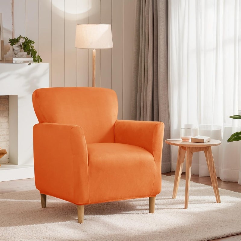 SONNACH Stretch Chair Covers with Arms 1-Piece Banquet Armchair Slipcover Velvet Mid Century Modern Armchair Slipcover Anti-Slip Furniture Protector for Living Room Friendly for Kids Pets (Orange) - Image 2