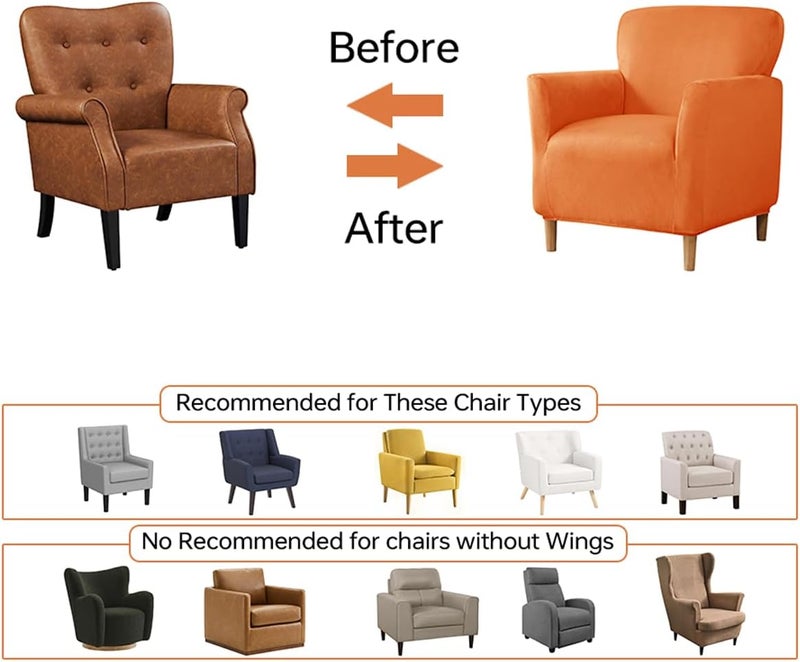 SONNACH Stretch Chair Covers with Arms 1-Piece Banquet Armchair Slipcover Velvet Mid Century Modern Armchair Slipcover Anti-Slip Furniture Protector for Living Room Friendly for Kids Pets (Orange) - Image 4