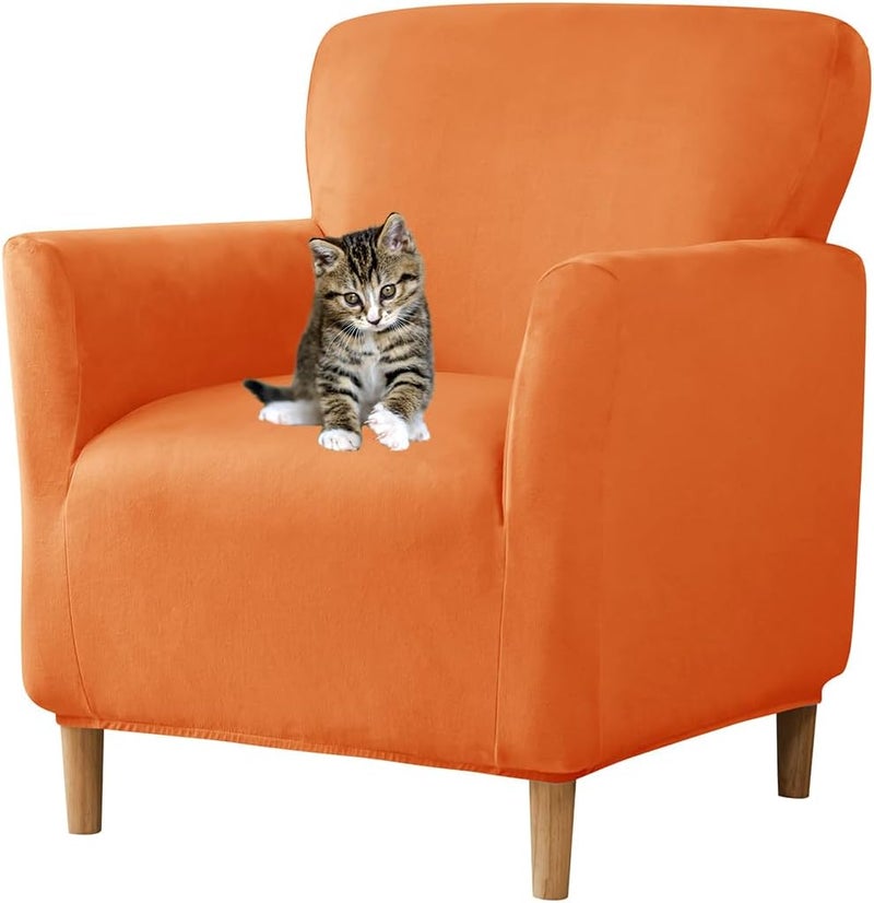 SONNACH Stretch Chair Covers with Arms 1-Piece Banquet Armchair Slipcover Velvet Mid Century Modern Armchair Slipcover Anti-Slip Furniture Protector for Living Room Friendly for Kids Pets (Orange) - Image 1