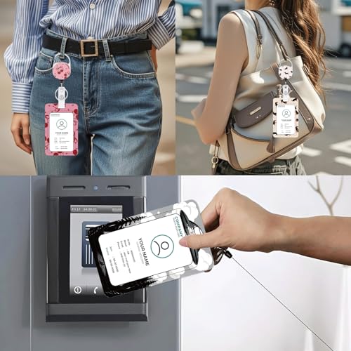 KWSAAHU ID Badge Holder with Lanyard, Detachable Lanyard and Retractable Badge Reel Clip, Vertical ID Protector Bage Clips for Man Woman Students Teachers Office Workers Nurses - Vintage Cherry - Image 5