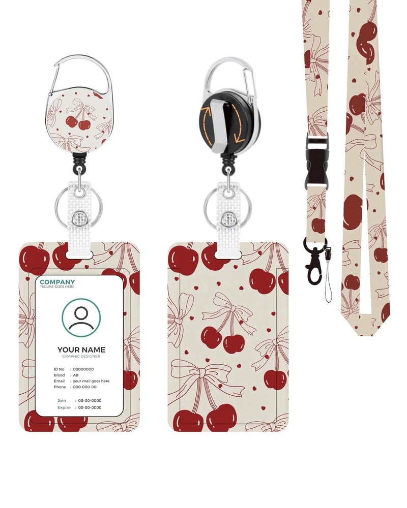 KWSAAHU ID Badge Holder with Lanyard, Detachable Lanyard and Retractable Badge Reel Clip, Vertical ID Protector Bage Clips for Man Woman Students Teachers Office Workers Nurses - Vintage Cherry - Image 1