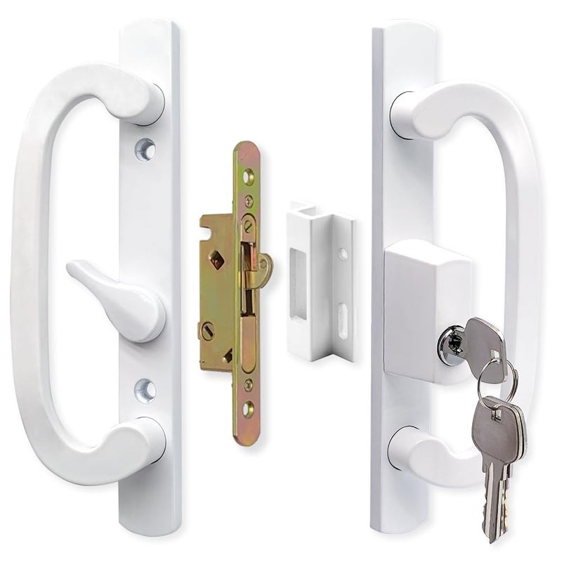 ALLYWASAI Patio Sliding Door Handle Set with Mortise Lock Key Cylinder and Keeper Replacement Handle Lock Set Fits Door Thickness from 112 to 214 31516 Screw Hole Spacing Keyed White - Image 2