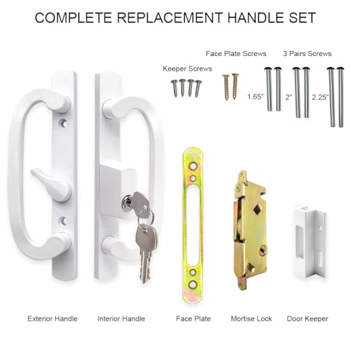 ALLYWASAI Patio Sliding Door Handle Set with Mortise Lock Key Cylinder and Keeper Replacement Handle Lock Set Fits Door Thickness from 112 to 214 31516 Screw Hole Spacing Keyed White - Image 3