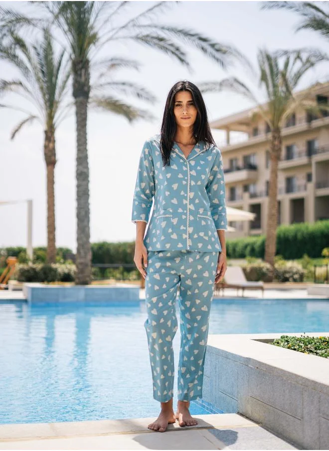 sanskrutihomes Sanskrutihomes Women Heart Printed Pure Cotton Shirt and Pyjama Set