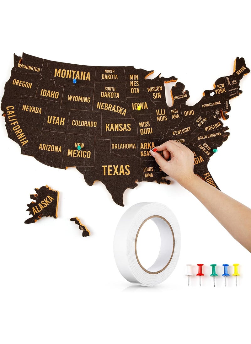 Queekay Queekay Jumbo USA Travel Map 24 x 17 x 06 Inch USA Map Cork Board with 10 Push Pins 1 Roll PE Sponge Double Sided Adhesive US Map for Home Office Classroom Decor Tracing Past and Future Travels  - Image 1
