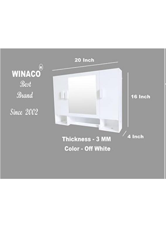WINACO WINACO Diplomat Rich Look Off White Acrylic Three Door 20 x 4 x 16 Inches Bathroom Cabinet with Mirror  - Image 2