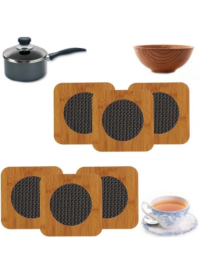 Prostuff.in Prostuff.in® Heat Resistant 6 Pcs Square Wooden Coasters with Stand for Table Mats Dining Table Hot Coffee Bowl Tea Cup Pan Pot Heat Pad Placemat Holder for Home Kitchen Dining Table (Size-9 Cm)  - Image 1