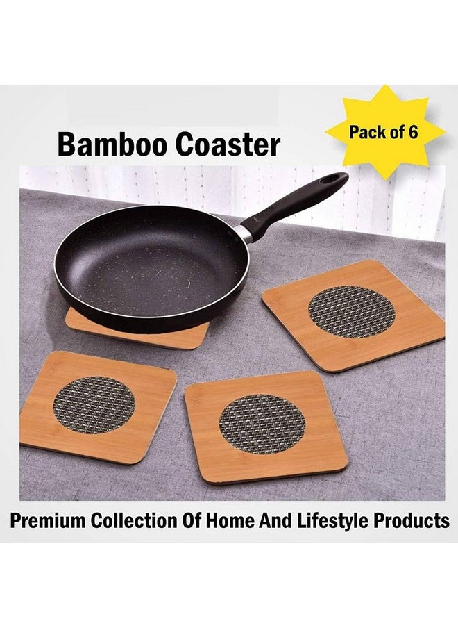 Prostuff.in Prostuff.in® Heat Resistant 6 Pcs Square Wooden Coasters with Stand for Table Mats Dining Table Hot Coffee Bowl Tea Cup Pan Pot Heat Pad Placemat Holder for Home Kitchen Dining Table (Size-9 Cm)  - Image 3