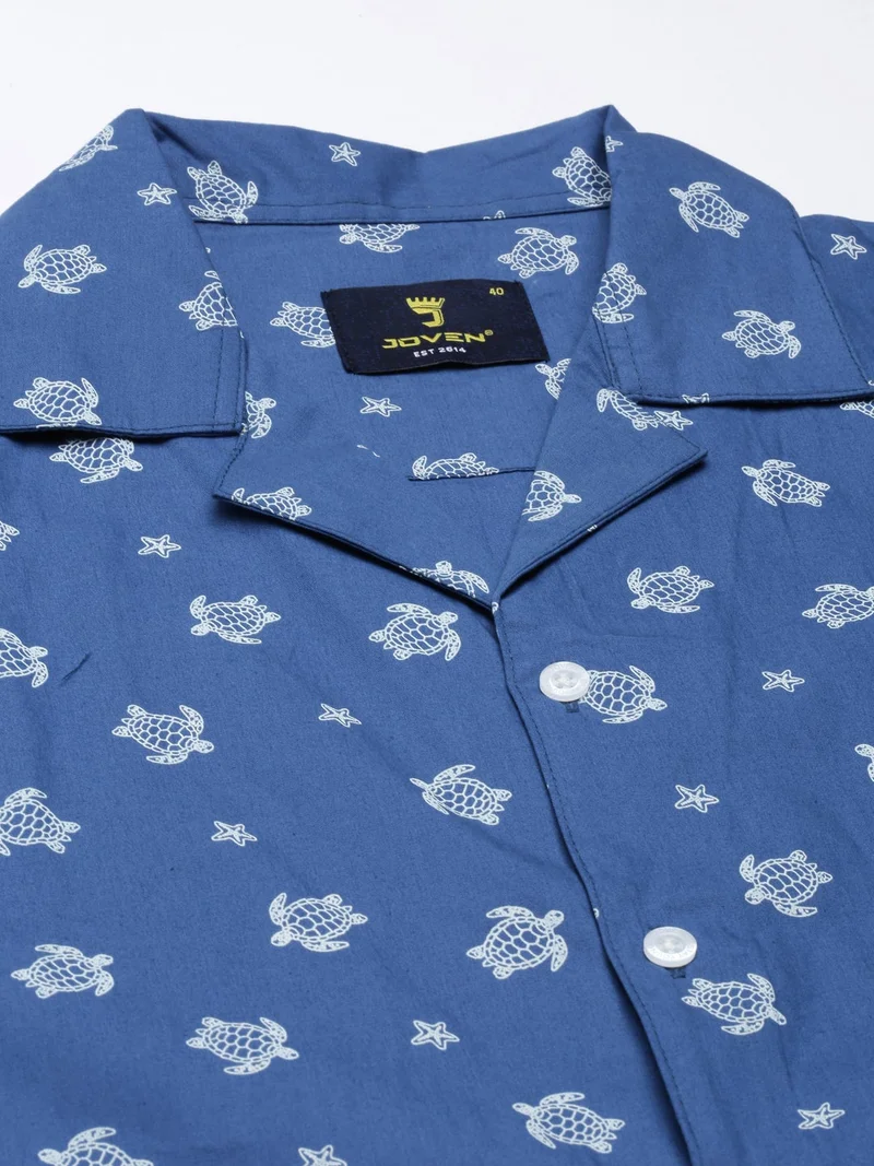 Joven  Blue Printed Camp Collar Casual Shirt for Men for Men | Best Price UAE