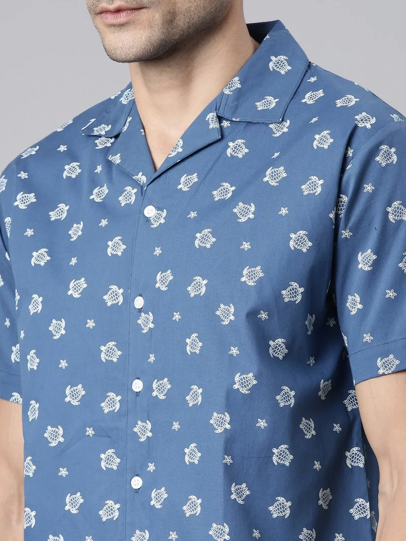 Joven  Blue Printed Camp Collar Casual Shirt for Men for Men | Best Price UAE