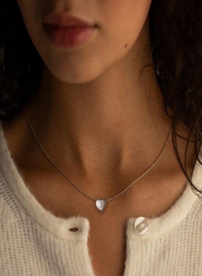 BriLove Dainty Real 925 Sterling Silver Tiny Initial Heart Pendant Choker Necklace for Mothers Day/Valentines Day/Birthday/Christmas/Anniversary Letter I - Image 2