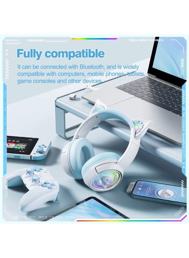ONIKUMA B5 RGB BT / Wired / 2.4G Fox Shaped Headphones(White Blue) - Image 3