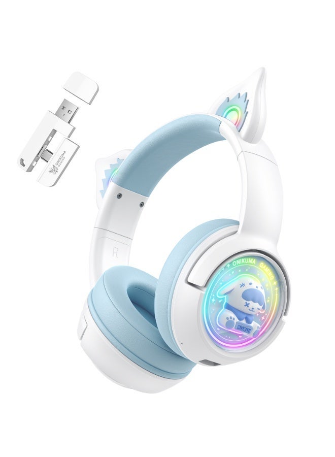 ONIKUMA B5 RGB BT / Wired / 2.4G Fox Shaped Headphones(White Blue) - Image 1