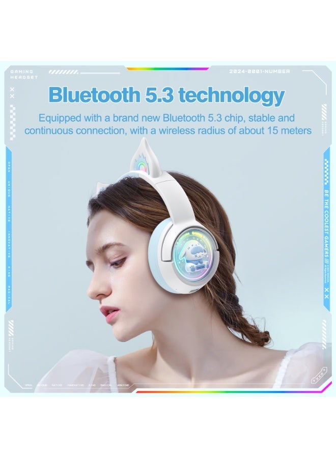 ONIKUMA B5 RGB BT / Wired / 2.4G Fox Shaped Headphones(White Blue) - Image 4