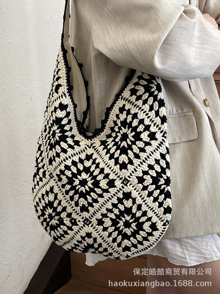 Hollow Ins Vacation Shoulder Bag Vintage Straw Bag Women'S 2025 Mori Style Woven Shoulder Tote Bag - Image 5