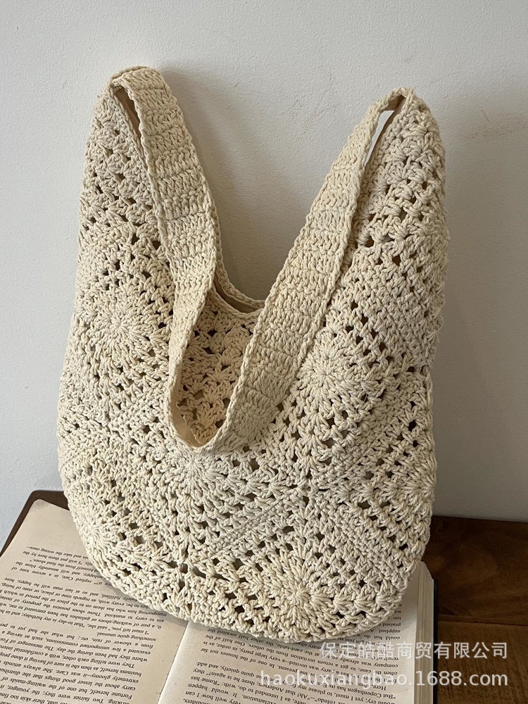 Hollow Ins Vacation Shoulder Bag Vintage Straw Bag Women'S 2025 Mori Style Woven Shoulder Tote Bag - Image 4