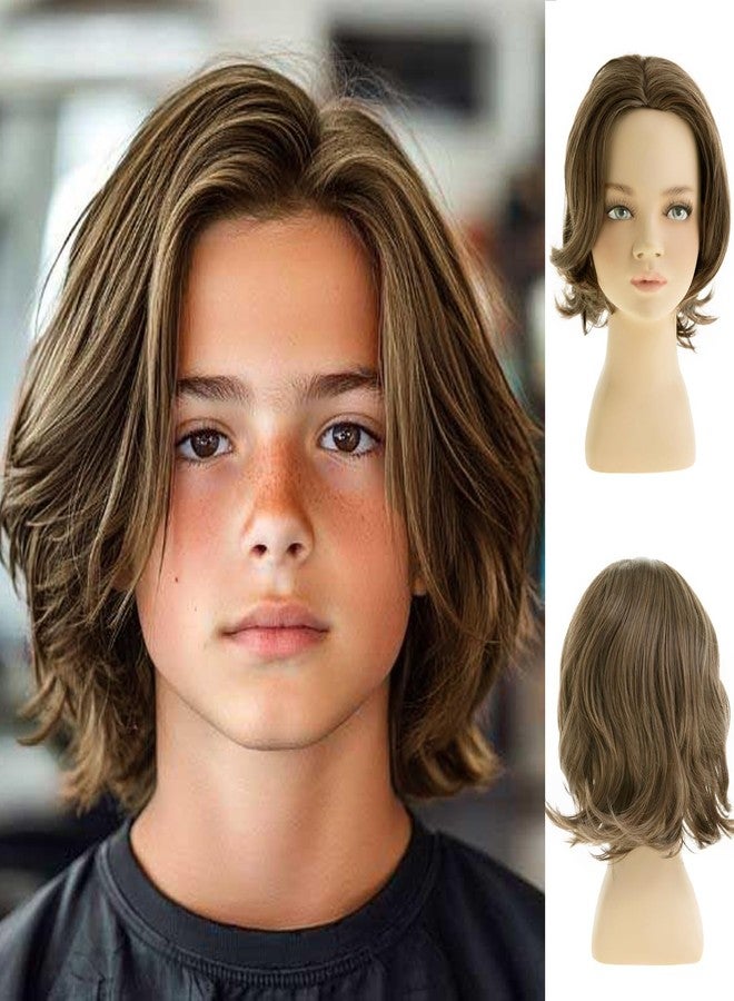 Dsimeig Short Brown Boy Wig Synthetic Layered Wavy Child Wig Cosplay Halloween Costume Use - Image 1