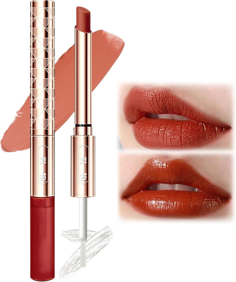 Matte Long Lasting Lipstick Double Headed Lipstick Dual Purpose Raincoat Lipstick Waterproof Non Stick Cup Non Fading Lip Gloss Longlasting Lipstick Care Gifts for Girls and Women Y04 4g