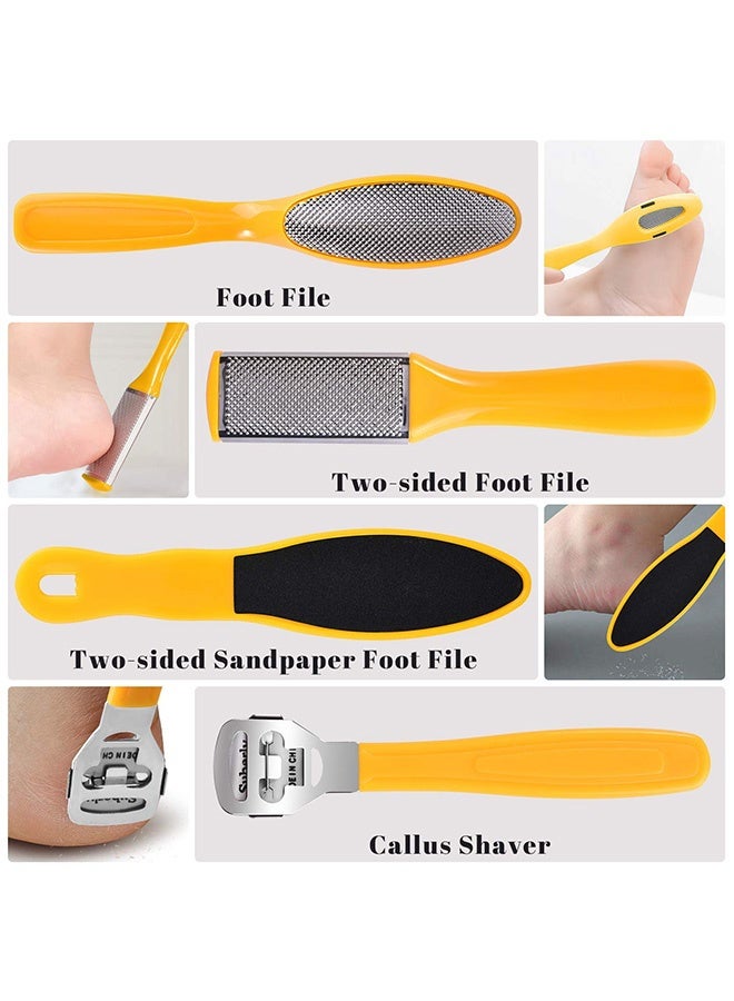 بونيتو مجموعة أدوات العناية بالأقدام، 30 في 1 مبردات أقدام مجموعة أدوات تنظيف الأقدام مزيل الجلد الميت مقشر أقدام للنساء والرجال للصالون أو المنزل (أصفر) - Image 3