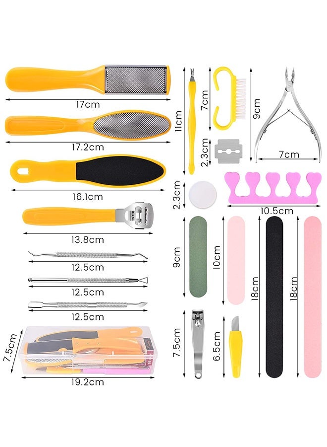 بونيتو مجموعة أدوات العناية بالأقدام، 30 في 1 مبردات أقدام مجموعة أدوات تنظيف الأقدام مزيل الجلد الميت مقشر أقدام للنساء والرجال للصالون أو المنزل (أصفر) - Image 2