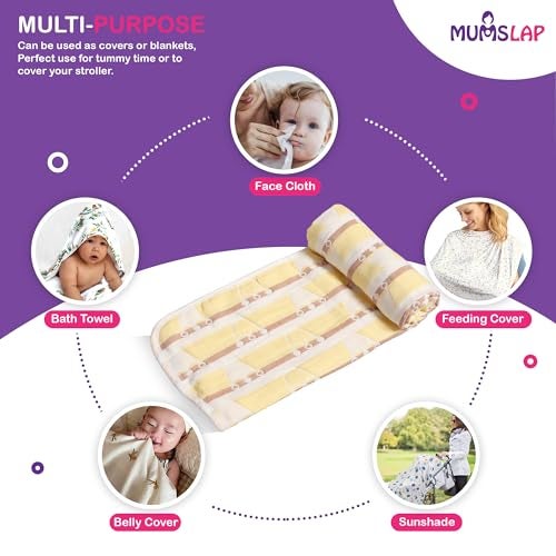 MumsLap Baby Muslin Blanket For Newborn | 6 Layer Gauze Cotton | Soft Swaddle Wrap Blanket/Quilt/Bath Towel/Nursing Cover/Crib Blankets For Boys And Girls (Yellow Crown), 200 tc - Image 2