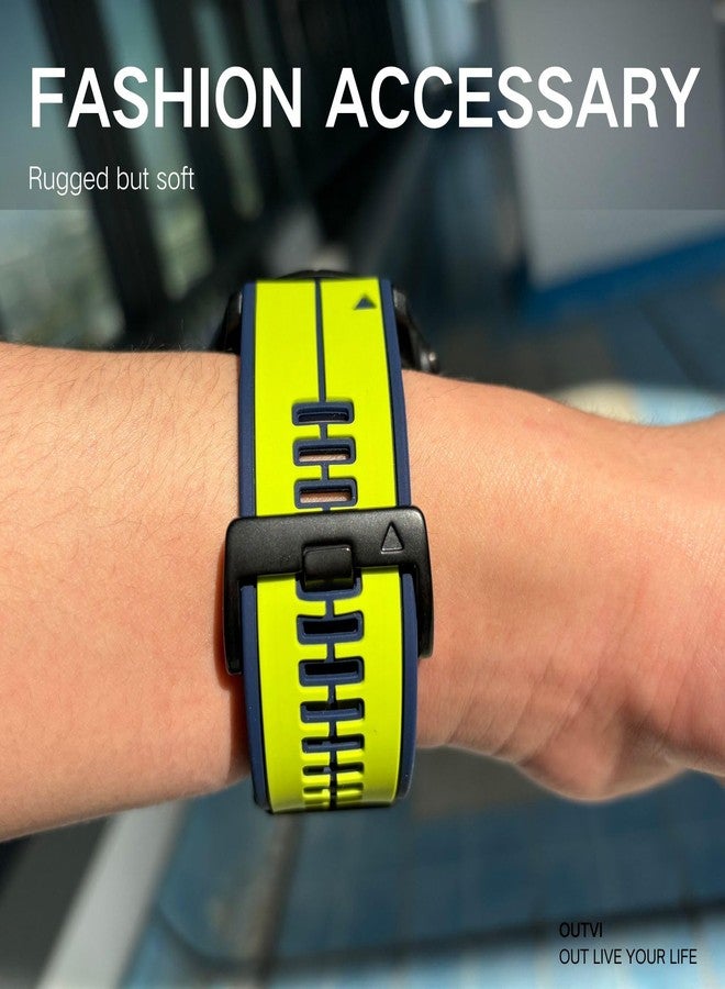 OUTVI 22mm quickfit watch band compatible with garmin fenix 8 47mm fenix 7 pro fenix 6 5 Epix Pro Gen 2 47mm only Forerunner 935 745 965 955 Sturdy silicone 22mm sport watch bands replacement men LIME GREEN - Image 3