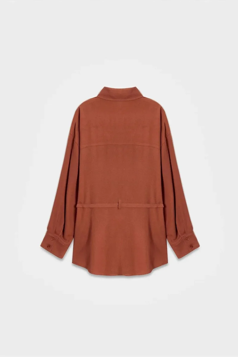 Dilvin Brick Red DILVIN Long Belted Woven Shirt for Women | Best Price UAE